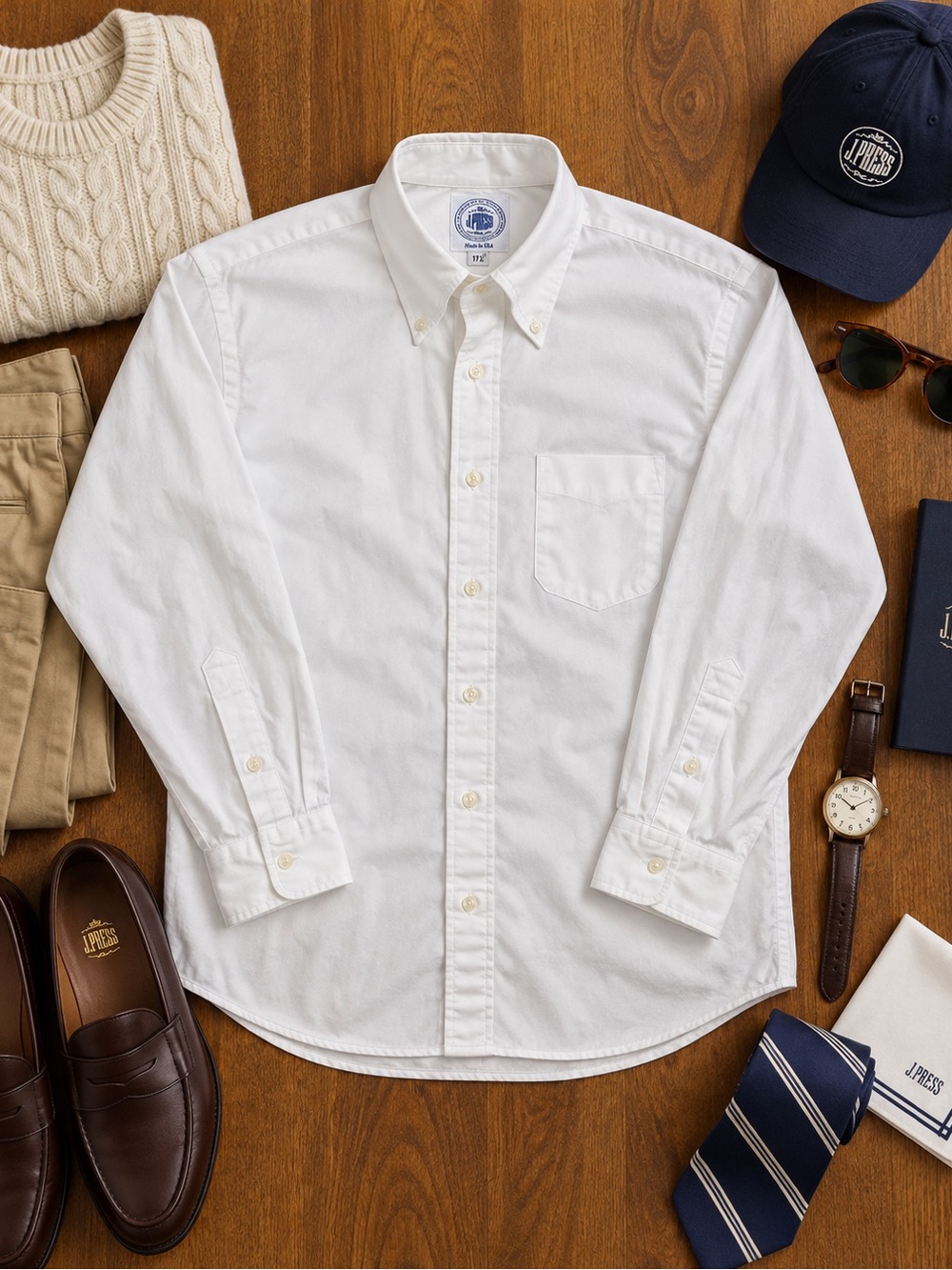 J. Press Oxford Button Up White Shirt Mens 17.5 XXL Made in USA Long Sleeve